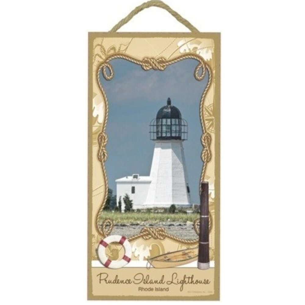 Rhode Island Prudence Island Lighthouse 5" x 10" Wood Plaque Sign Collectible